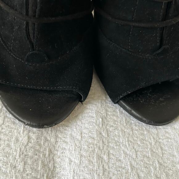 Sam Edelman Women Leather Suede Black Open Toe Bootie Stiletto 4” Heel Size 7.5” - Picture 4 of 8